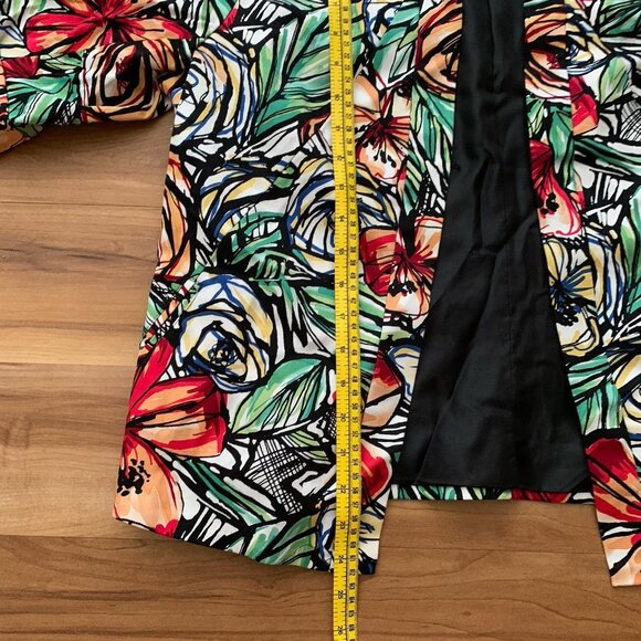 Coldwater Creek Jacket Blazer Size 12 Red Green Floral 3/4 Sleeve Open Front - Picture 5 of 11